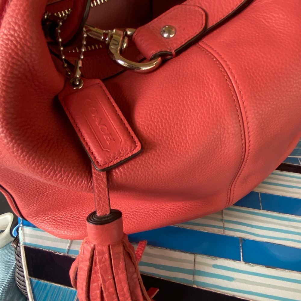 Coach Salmon Leather Shoulder Bag with Seam Detail - Picture 5 of 9